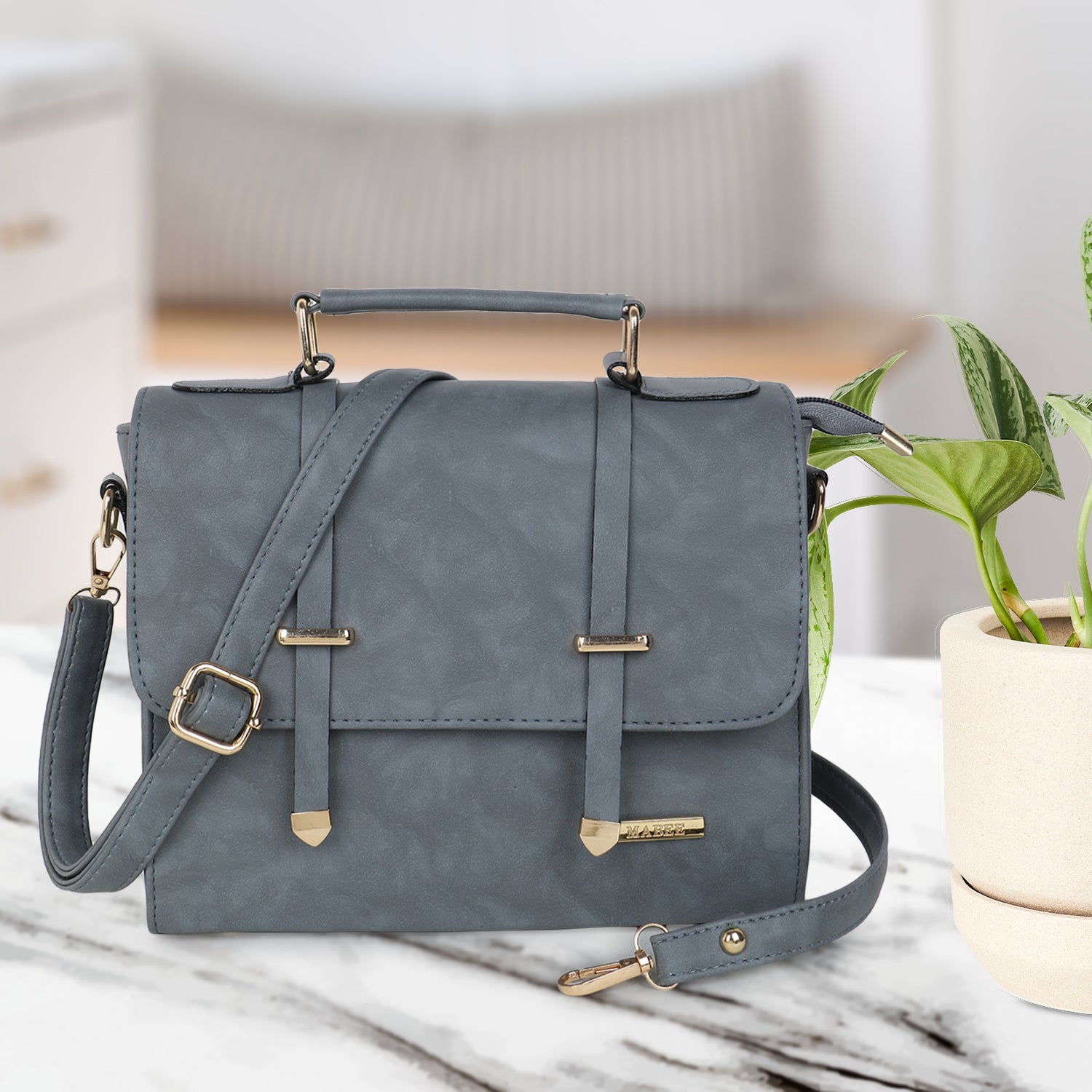 Grey Solid Satchel