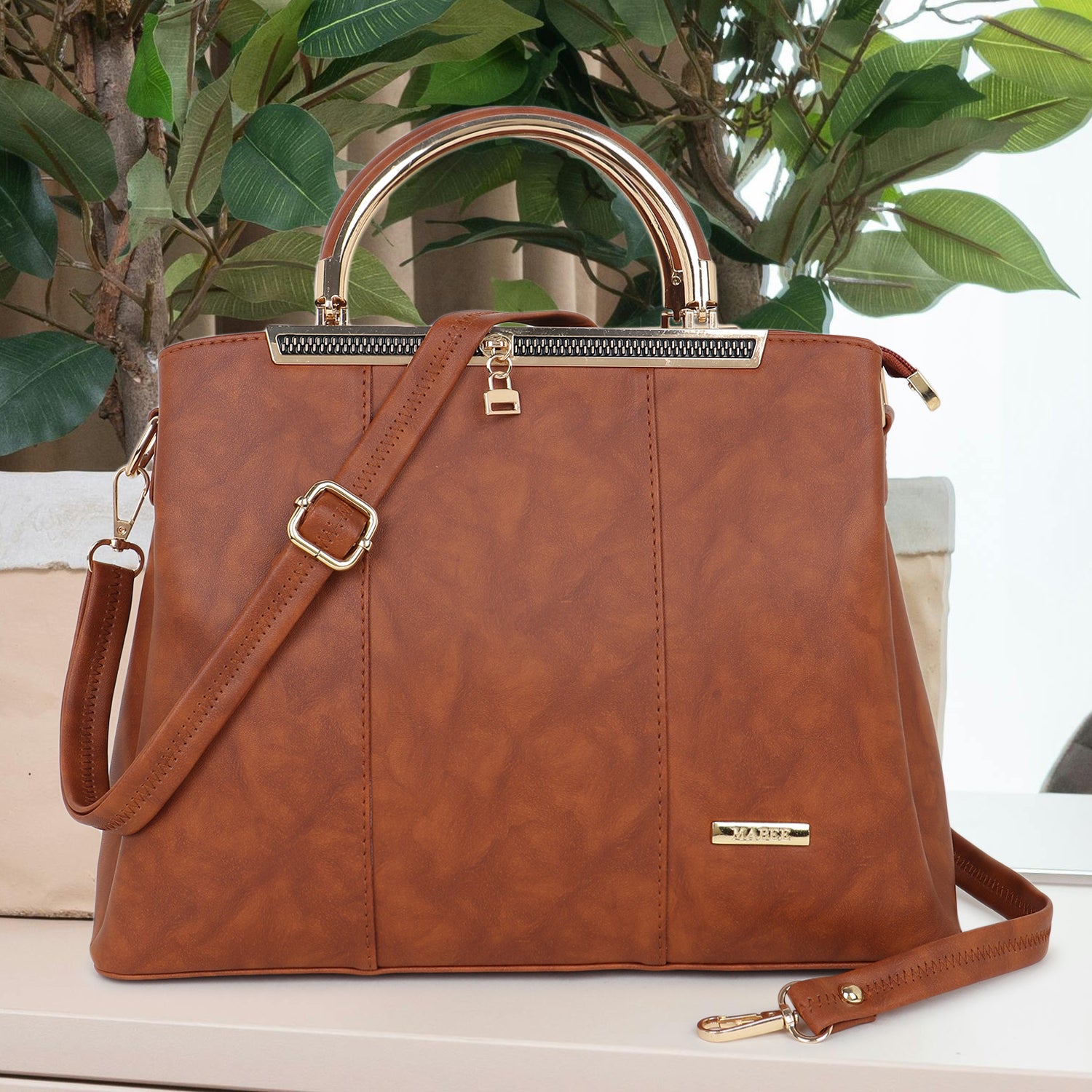 Tan Brown Textured Handheld Bag
