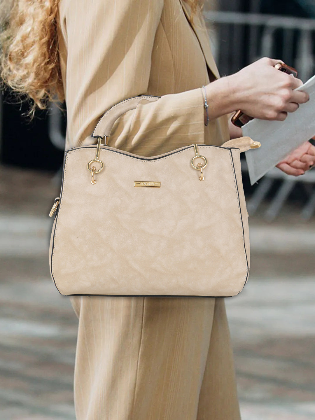 Cream Structured Handheld Bag
