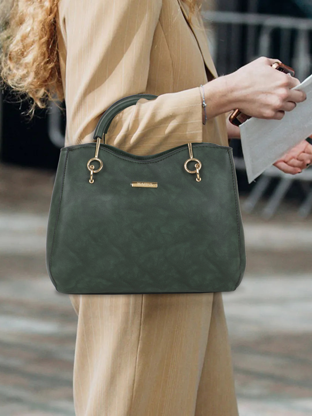 Olive Green Structured Handheld Bag