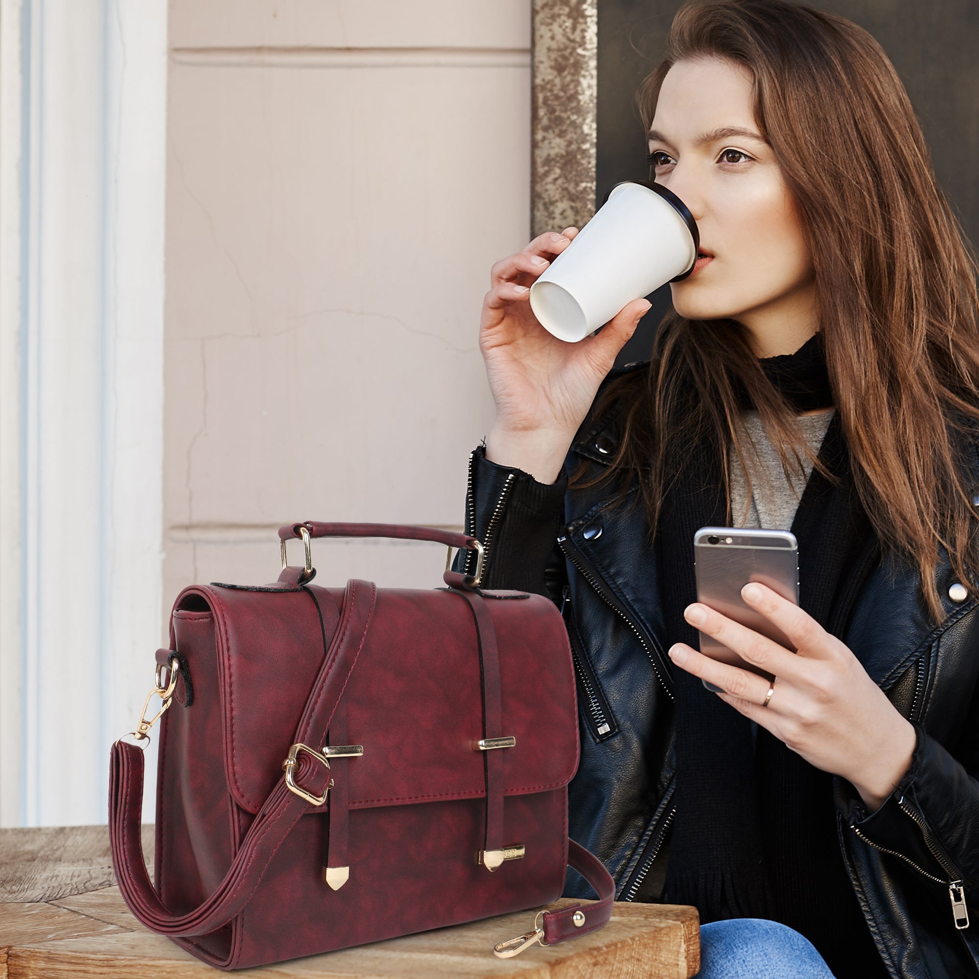 Red Solid Satchel