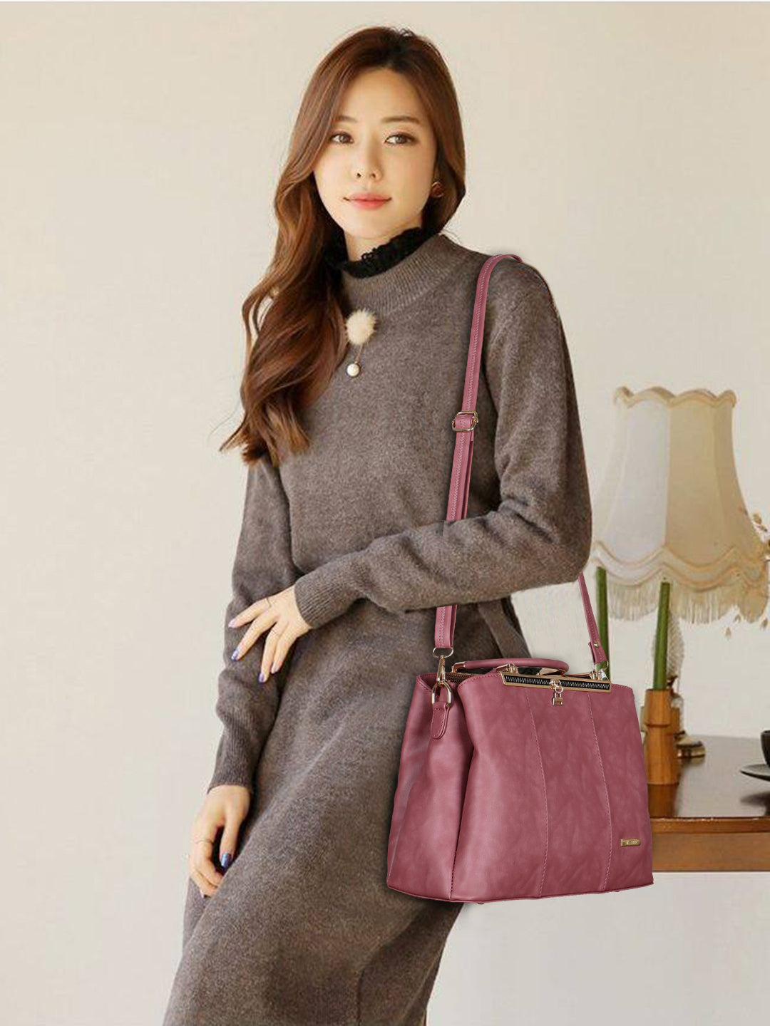 Pink Textured Handheld Bag