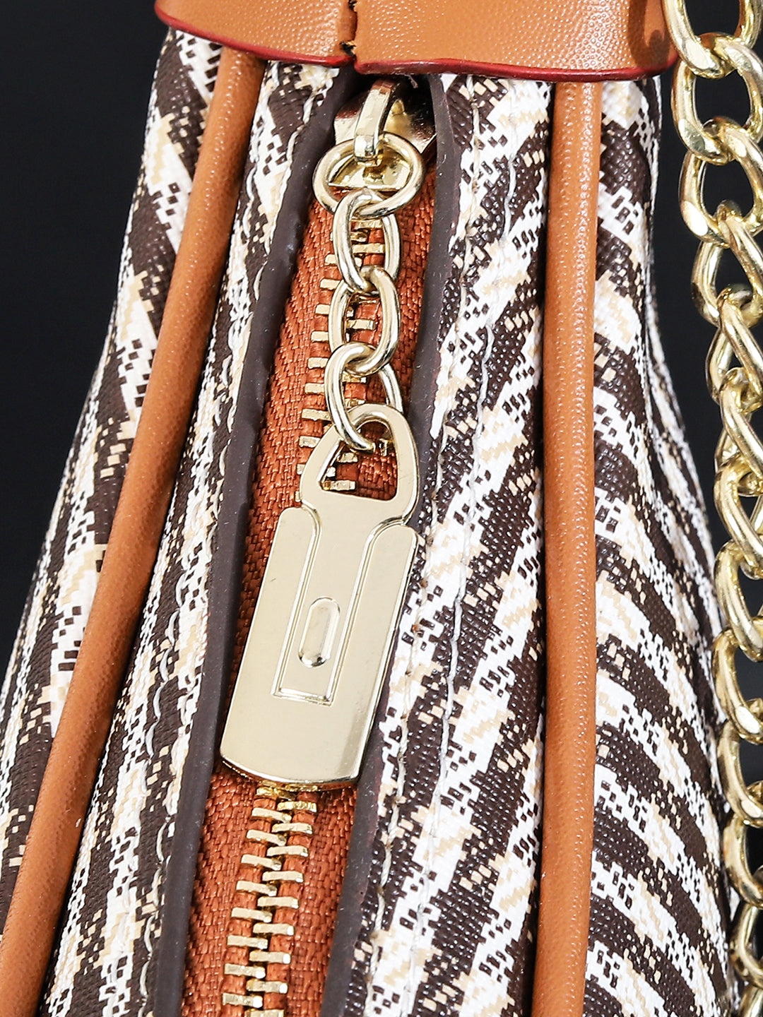 Checked PU Structured Handbag (Brown)