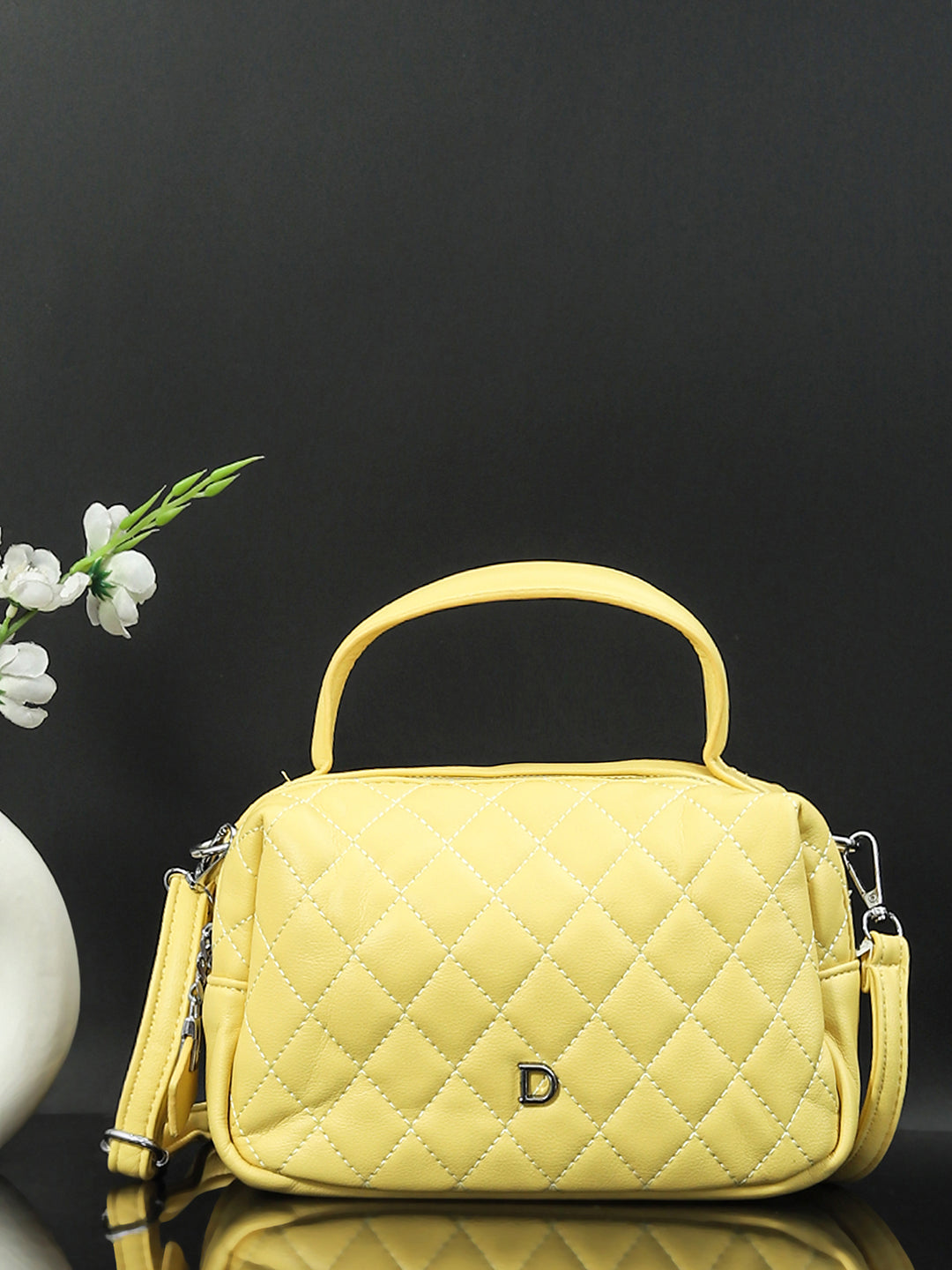 Geometric Structured PU Sling Bag With Quilted (Yellow)