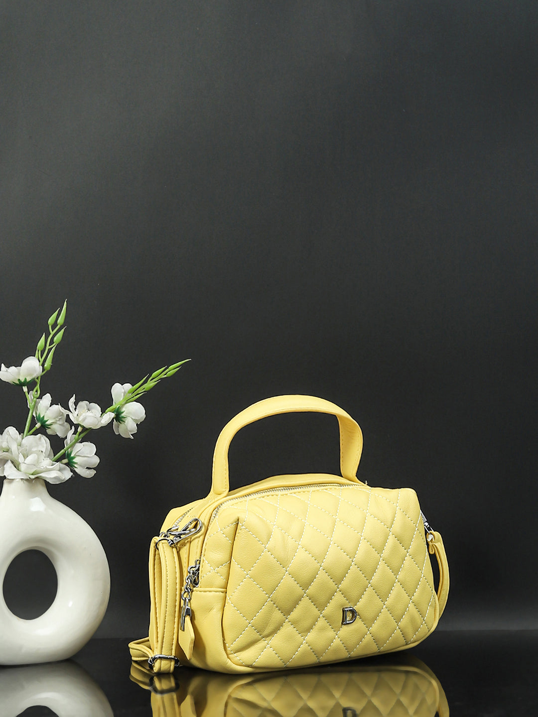 Geometric Structured PU Sling Bag With Quilted (Yellow)
