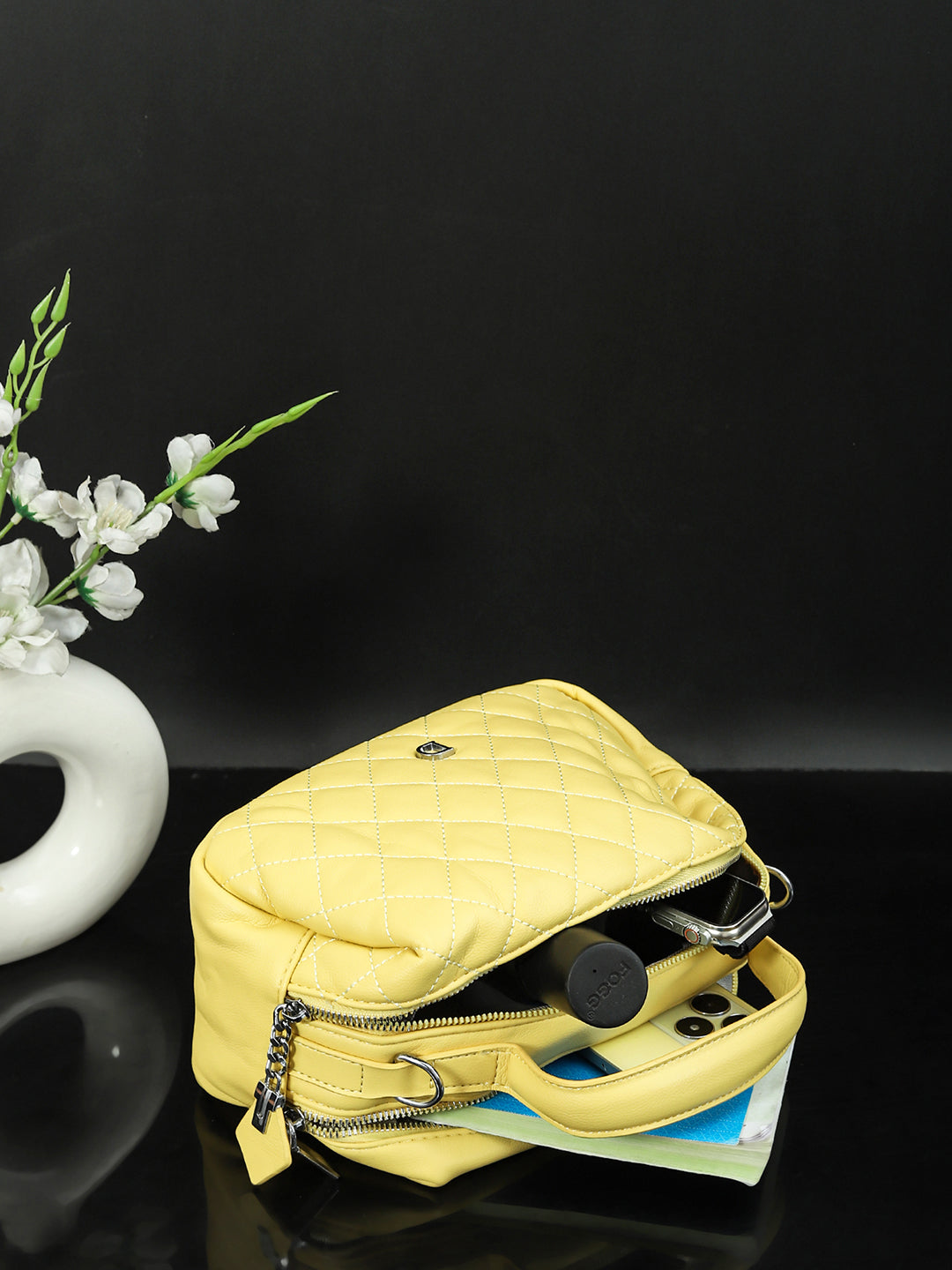 Geometric Structured PU Sling Bag With Quilted (Yellow)
