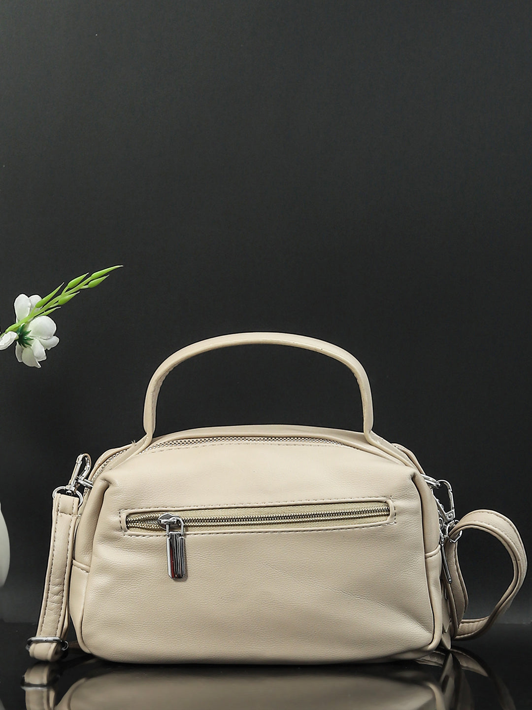 Geometric Structured PU Sling Bag With Quilted (Cream)