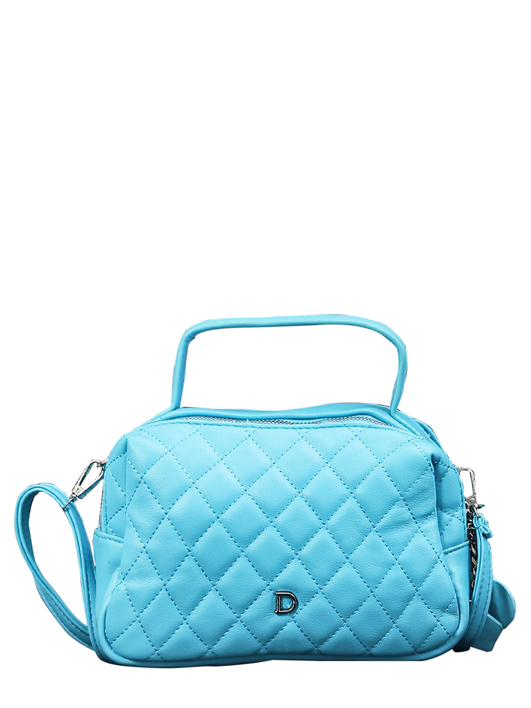 Geometric Structured PU Sling Bag With Quilted (Blue)