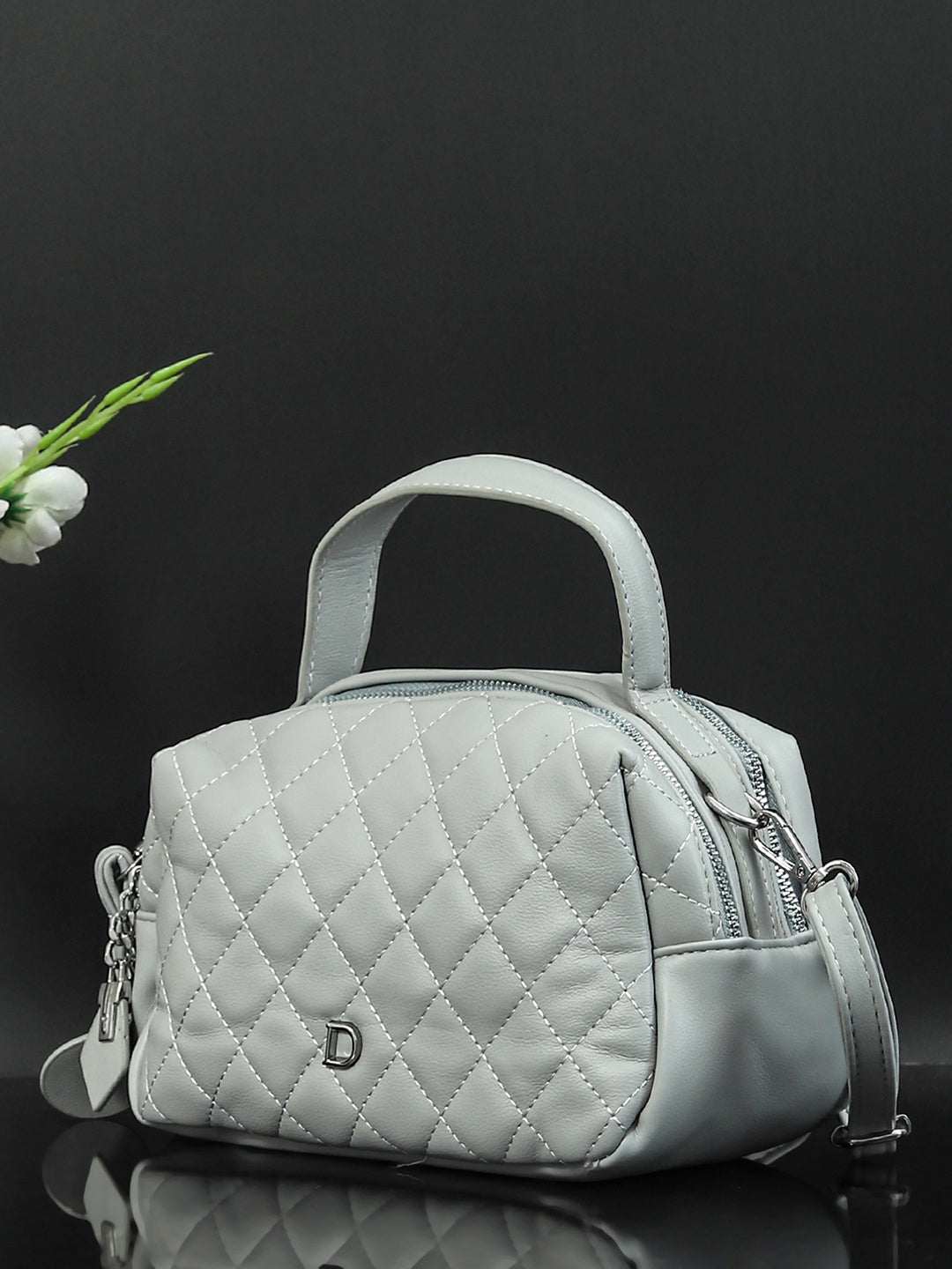 Geometric Structured PU Sling Bag With Quilted (Grey)