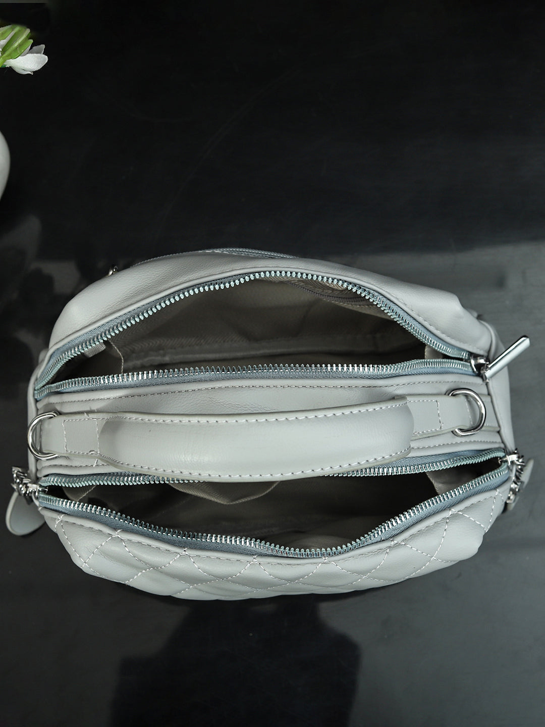 Geometric Structured PU Sling Bag With Quilted (Grey)
