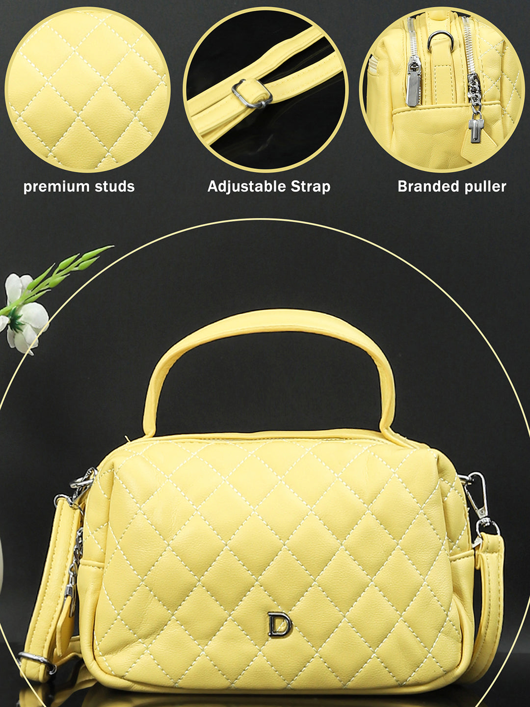 Geometric Structured PU Sling Bag With Quilted (Yellow)