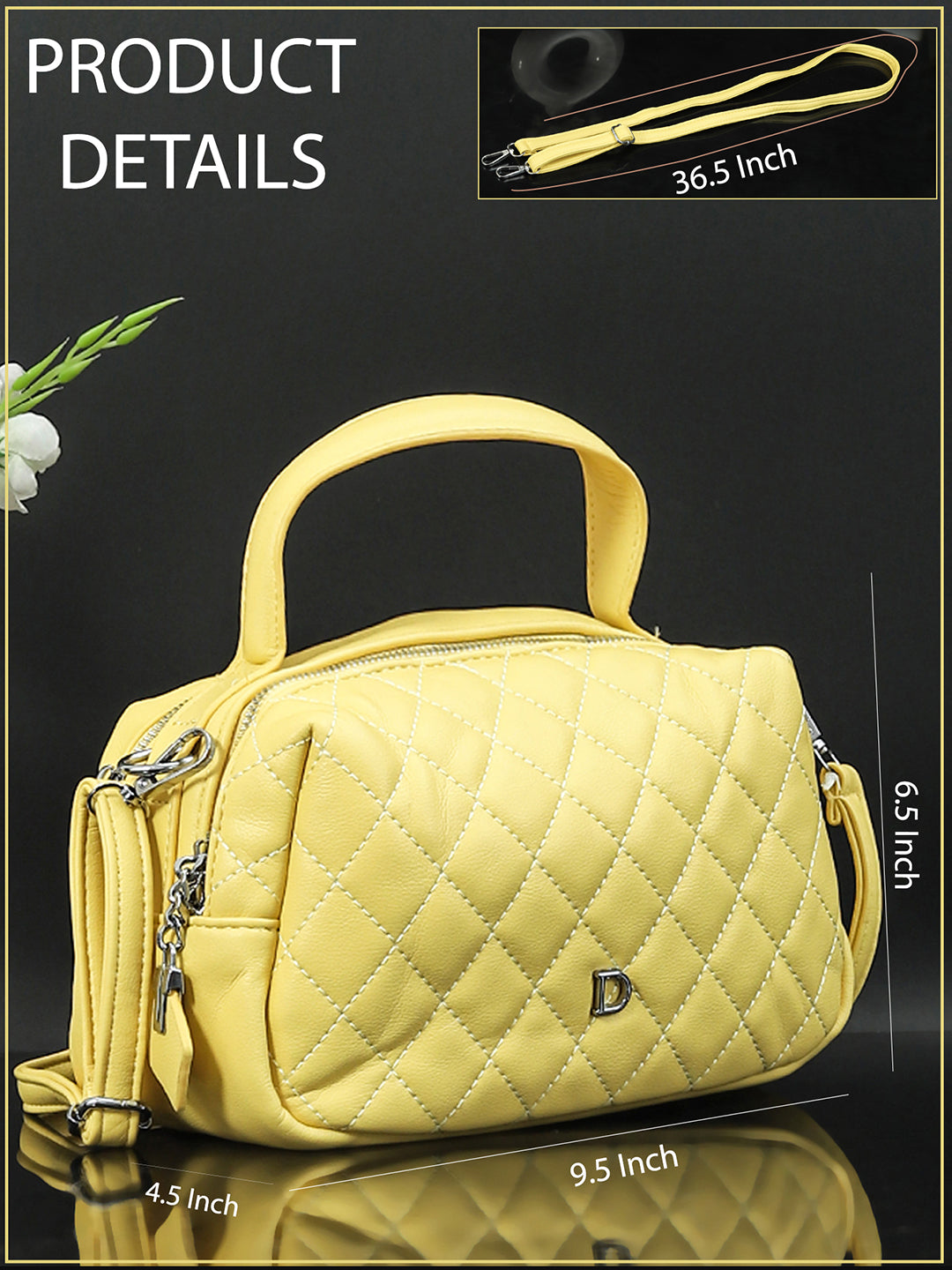 Geometric Structured PU Sling Bag With Quilted (Yellow)