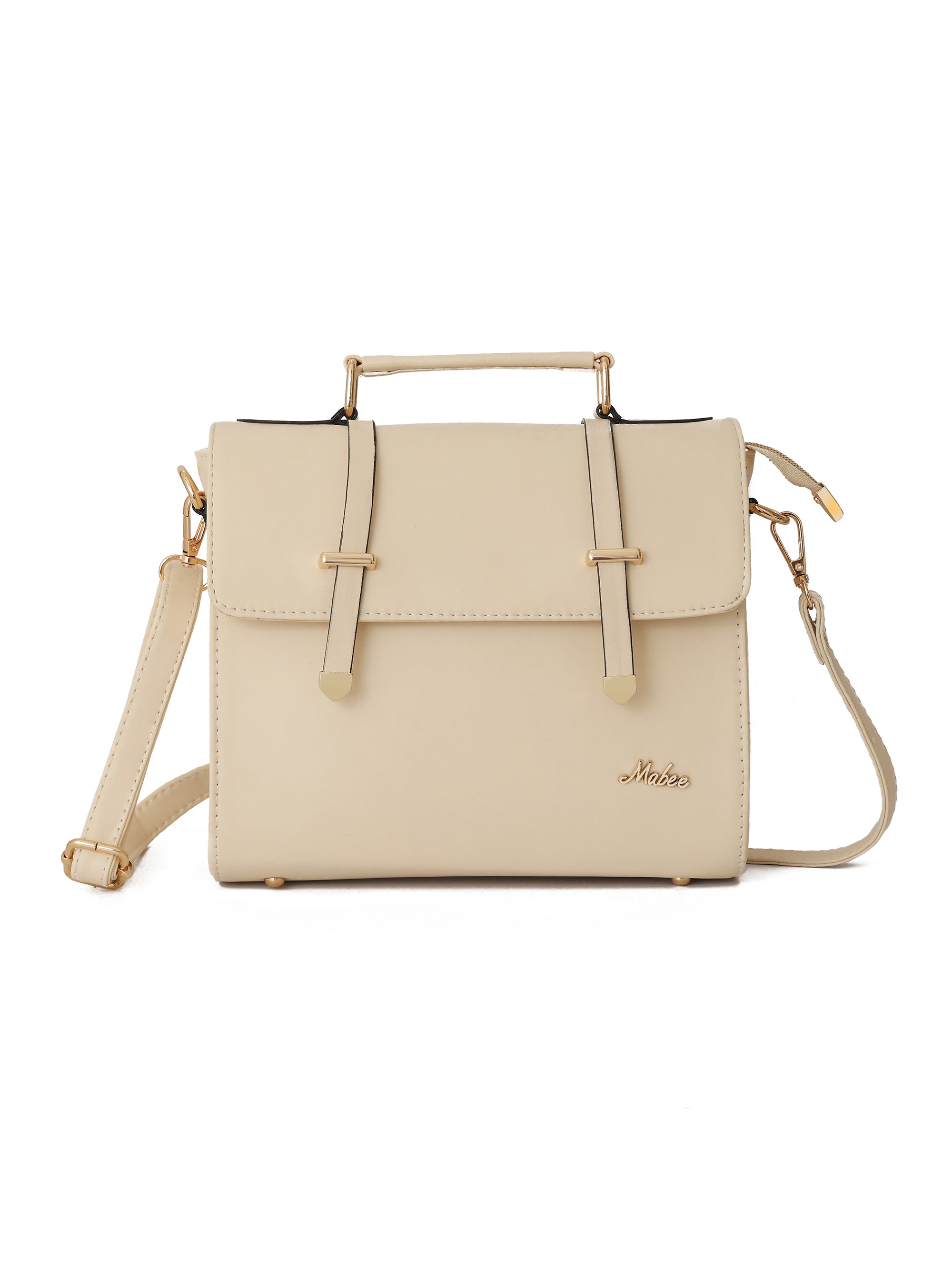 Beige Solid Satchel
