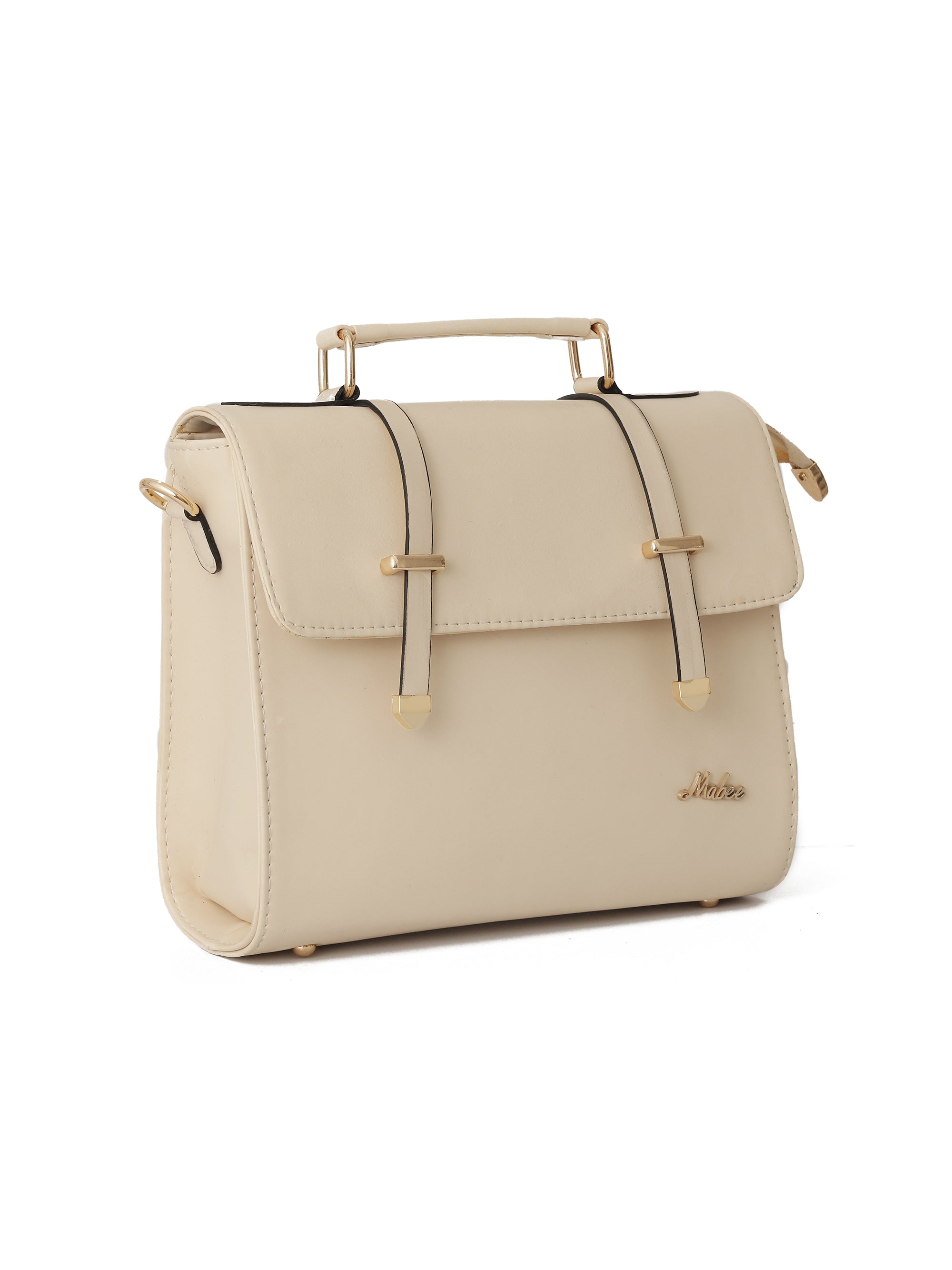Beige Solid Satchel