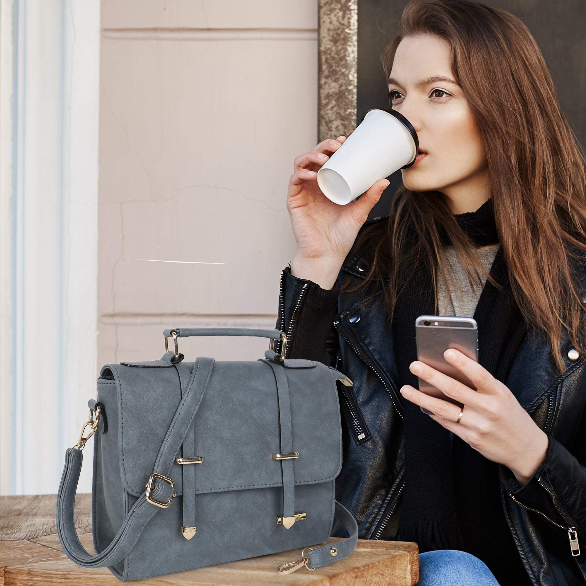 Grey Solid Satchel