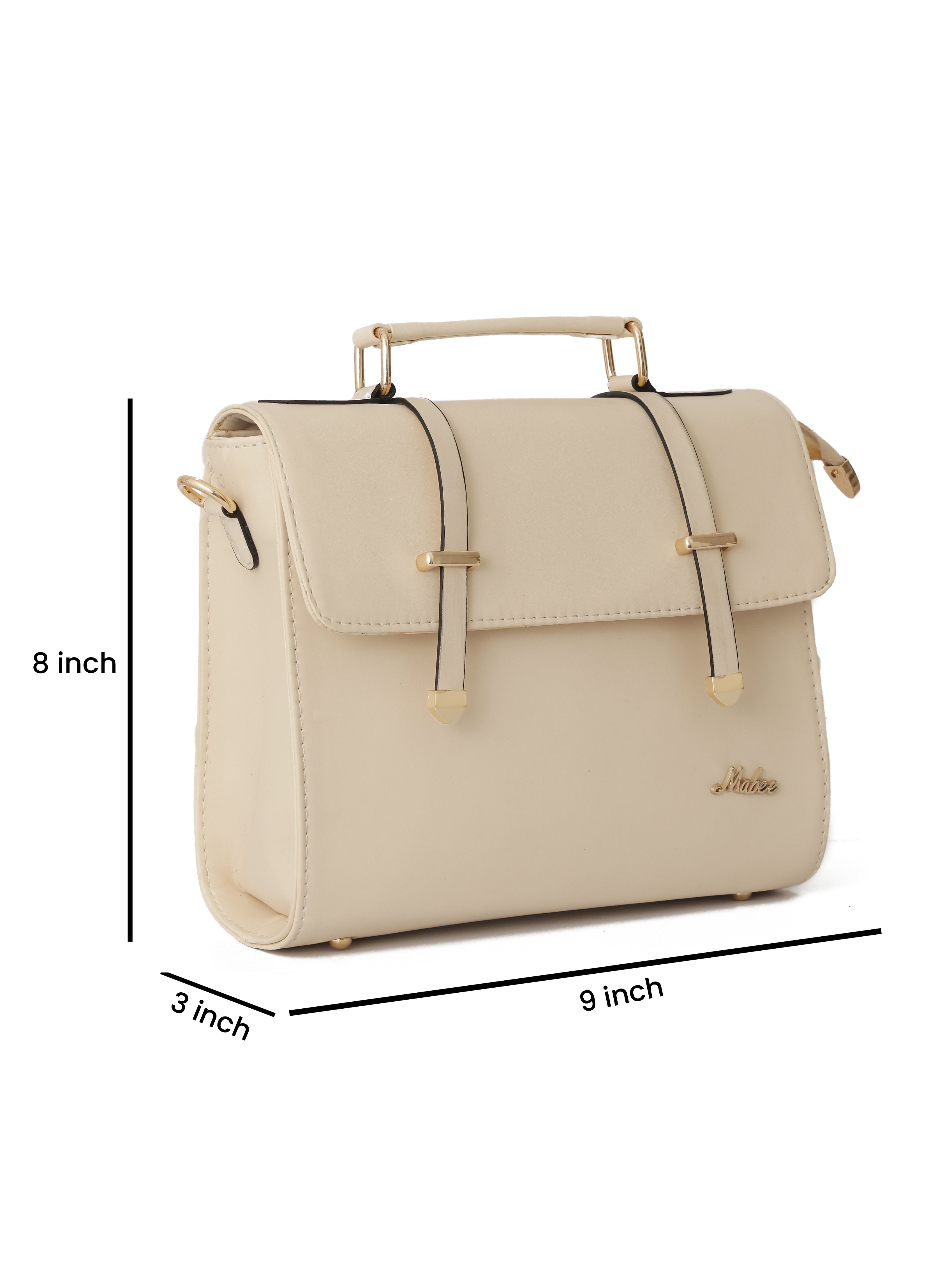 Beige Solid Satchel