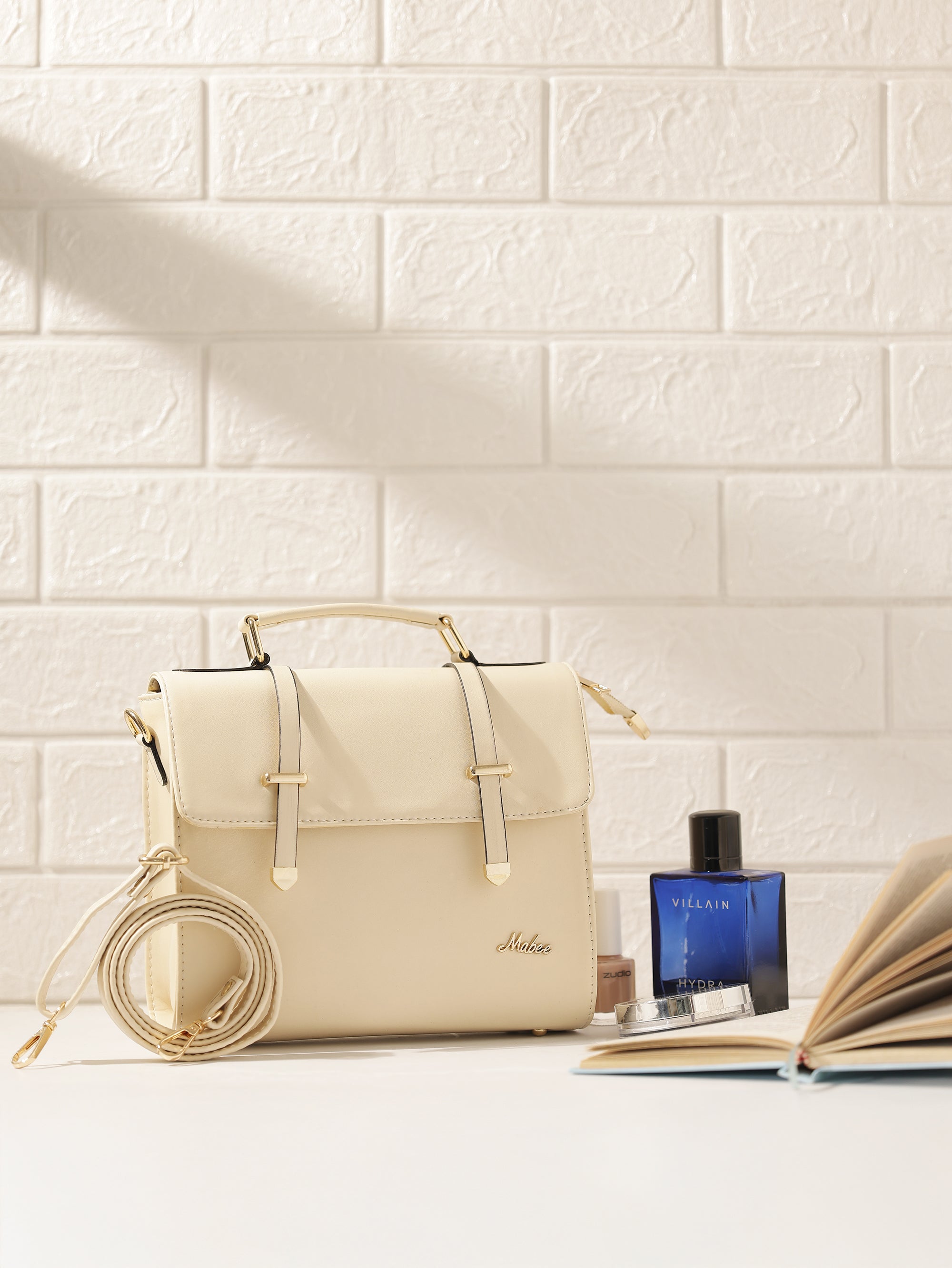 Beige Solid Satchel