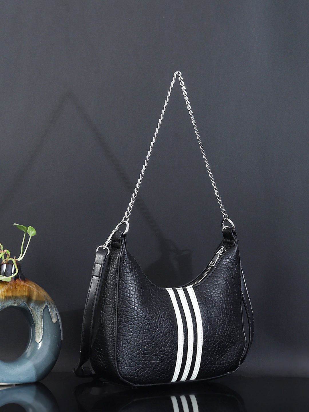 PU Half Moon Sling Bag (Black)