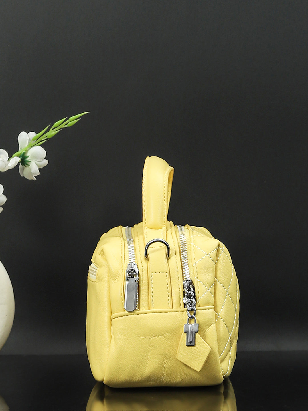Geometric Structured PU Sling Bag With Quilted (Yellow)