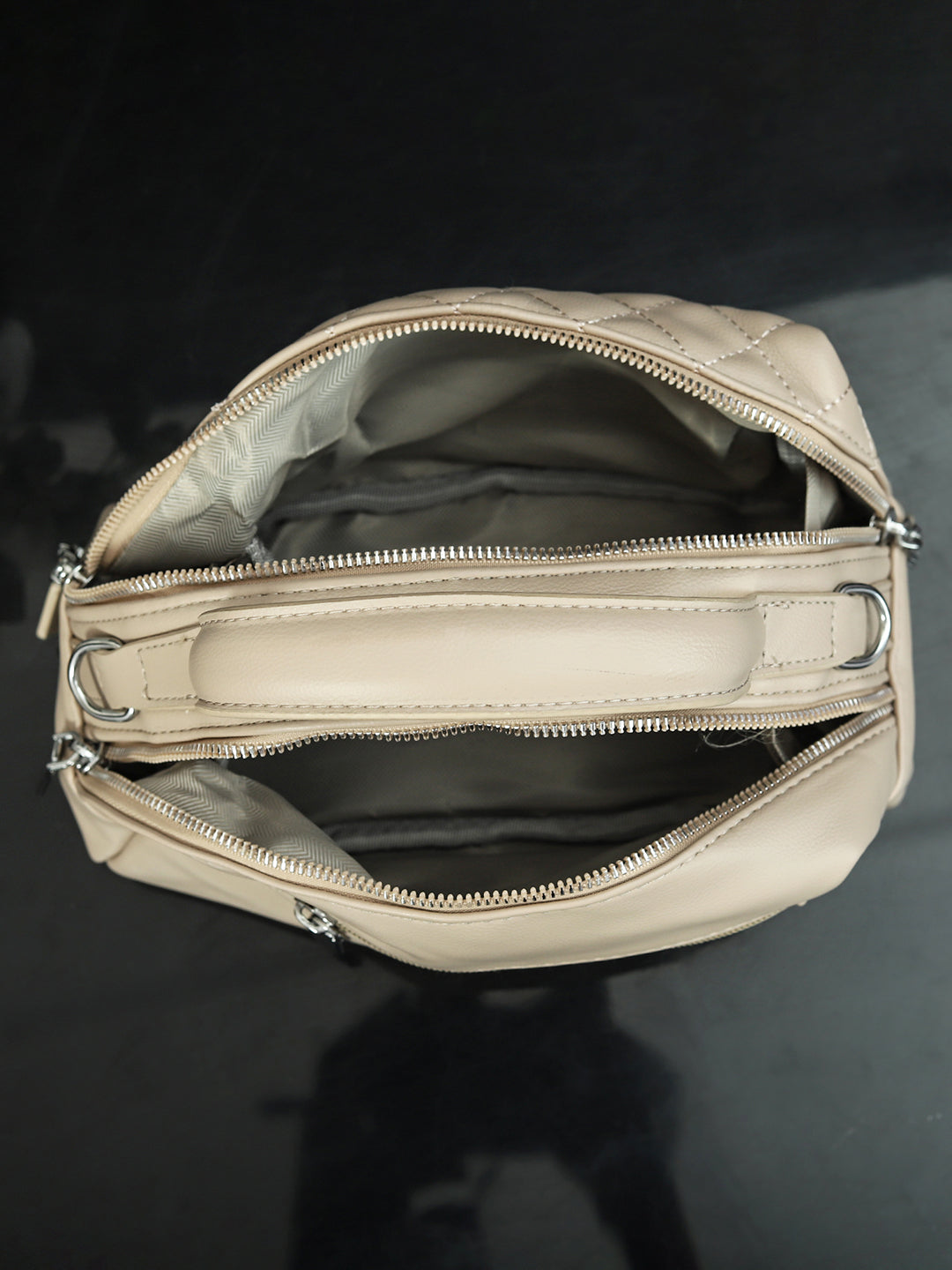 Geometric Structured PU Sling Bag With Quilted (Cream)