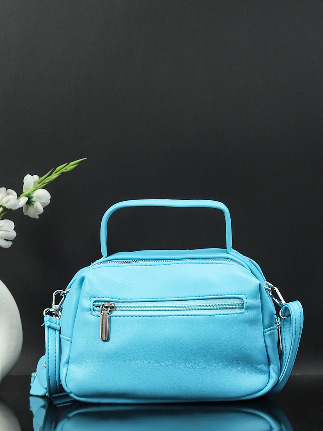 Geometric Structured PU Sling Bag With Quilted (Blue)