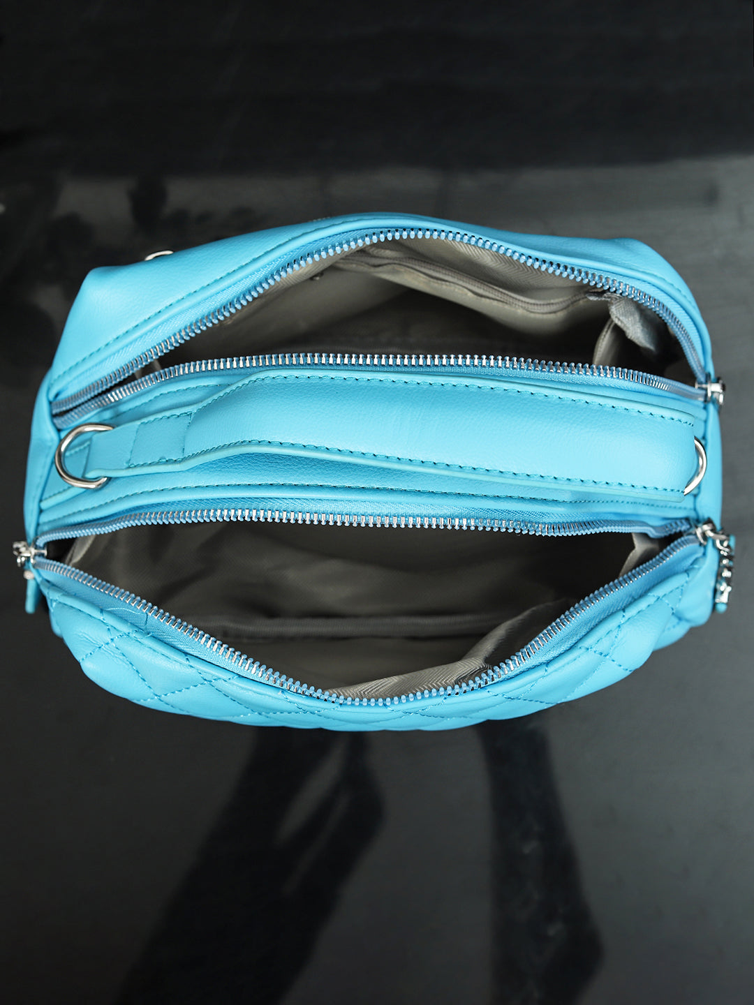 Geometric Structured PU Sling Bag With Quilted (Blue)