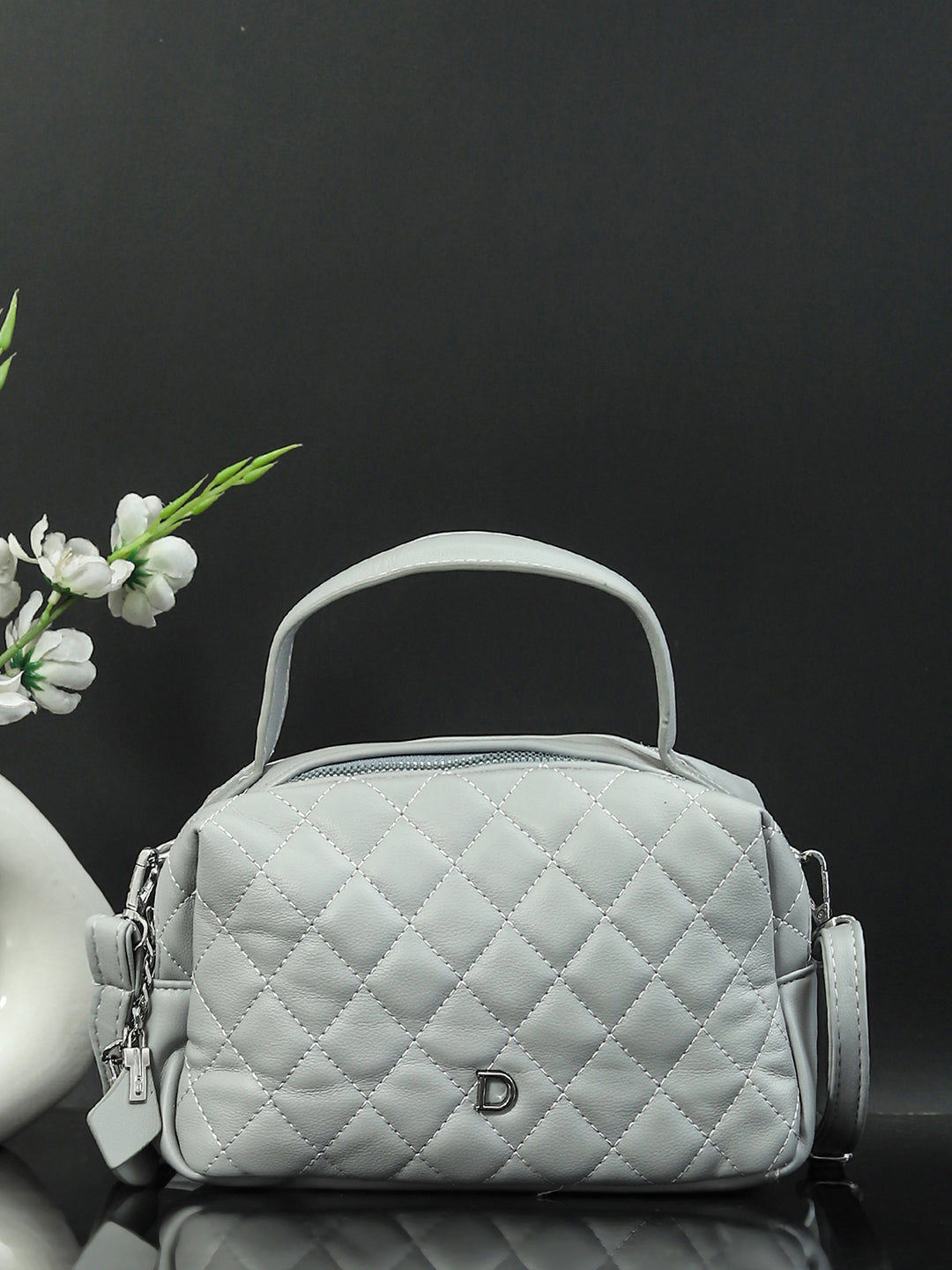 Geometric Structured PU Sling Bag With Quilted (Grey)
