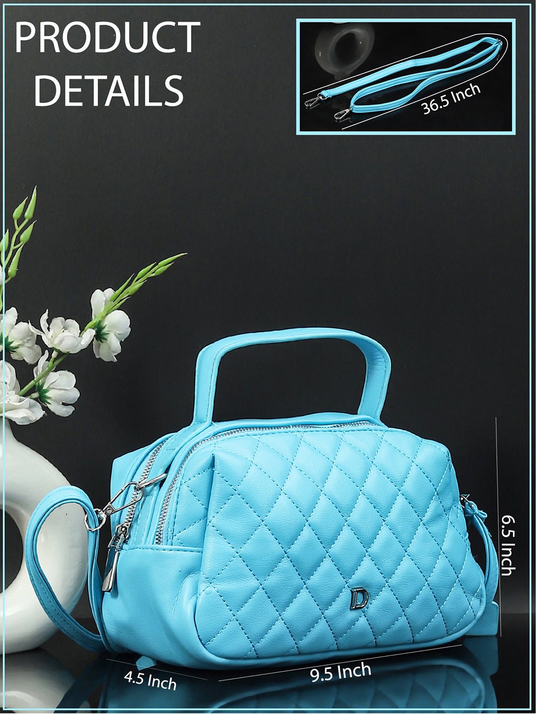 Geometric Structured PU Sling Bag With Quilted (Blue)