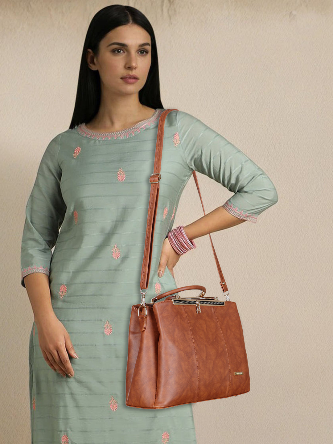 Tan Brown Textured Handheld Bag